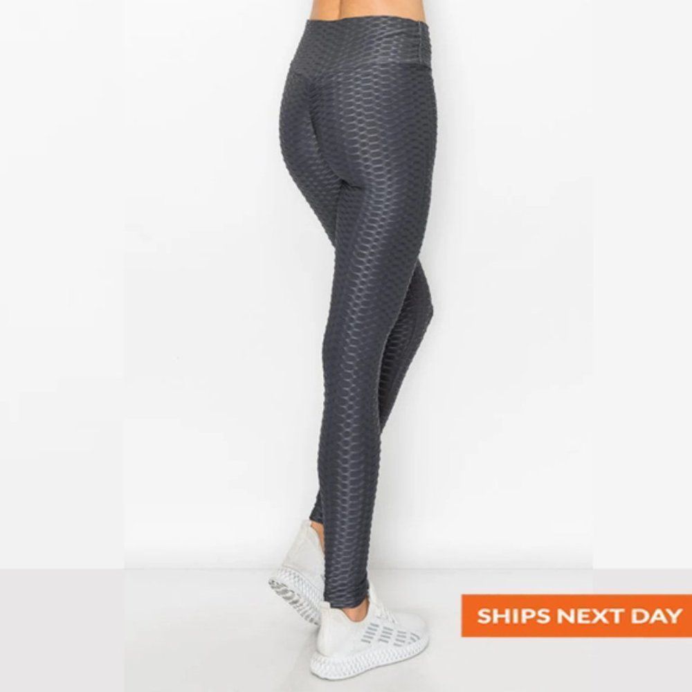 Tiktok Honeycomb Texture Ruched Booty Legging - Honeycomb Pattern - Leggings